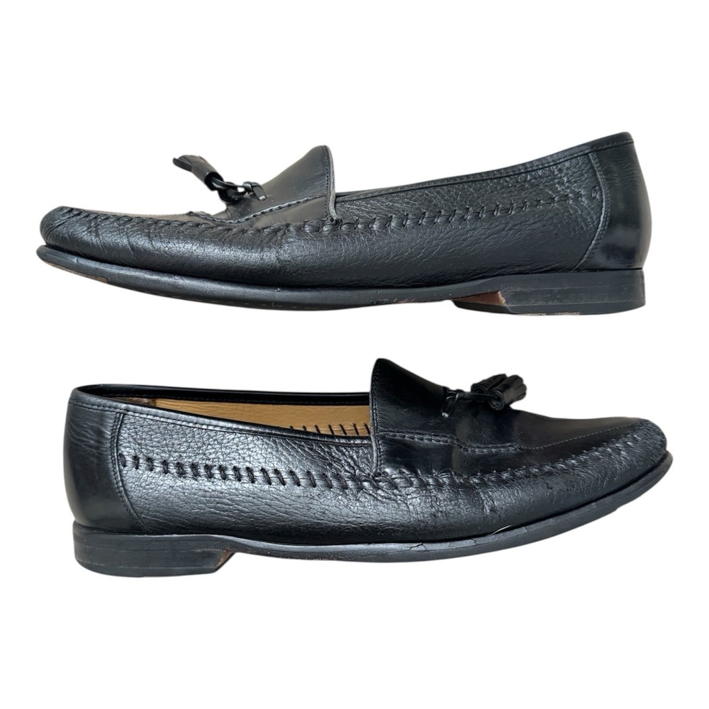 MEZLAN Men's Black Moccasin Toe Leather Tasseled Teano Loafers Shoes-Size 10M
